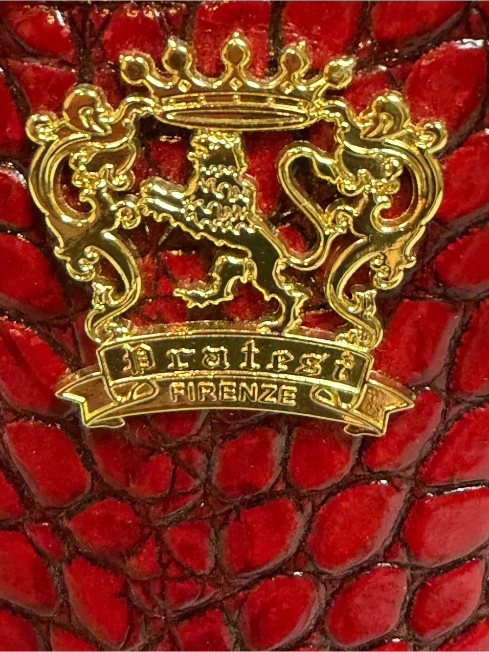 Vintage Firenze Red Croc Embossed Leather Mini Crossbody Bag made in Italy Gold - Picture 8 of 15